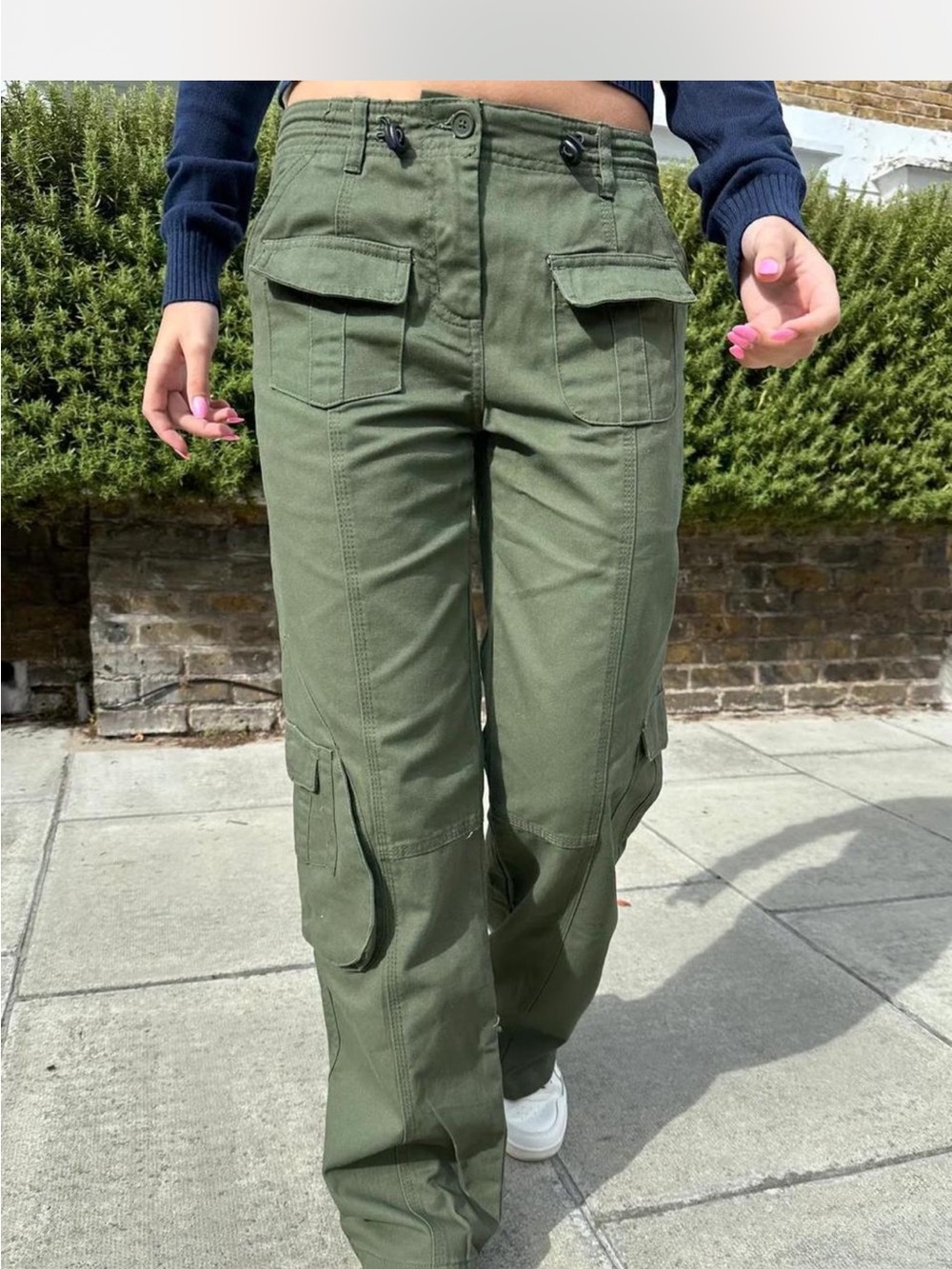 Brandy Melville Kim Olive Green Cargo Pants Adjustable 28 Waist